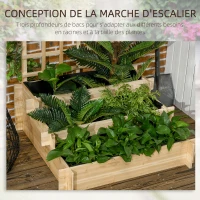 Outsunny Carré potager jardinière à 3 étages avec treillis lit surélevé en bois pour plantes grimpantes légumes fleurs naturel(m-5)