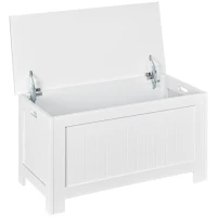 HOMCOM Lift Top Storage Chest Toy Box Organizer with Lid and Safety Hinges for Bedroom Entryway Living Room - White(m-1)