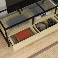 HOMCOM Meuble TV pour télévision jusqu'à 65 pouces plateau en verre trempé strucuture en acier avec 3 tiroirs 148 x 40 x 47 cm(m-7)