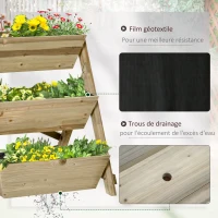 Outsunny Jardinière sur Pieds carré Potager 3 étages dim. 71L x 61l x 77H cm Inserts d'irrigation Feutre de Drainage Bois Sapin Autoclave(m-5)