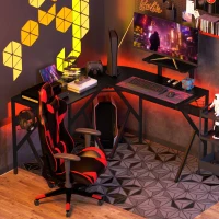 HOMCOM Gaming Desk L-Shaped Corner Computer Table for Home Office PC Workstations with Adjustable Monitor Stand Cup Holder Headphone Hook 125x125x75cm, Black(m-9)