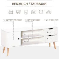 HOMCOM TV Lowboard Fernsehtisch Fernsehschrank für TV bis zu 50" mit Schrank 2 Schubladen Holzfüße Wohnzimmer Weiß 120 x 28 x 44 cm(m-5)