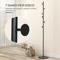 HOMCOM Appendiabiti da Terra Autoportante con 6 Ganci a Disco in Acciaio e Base in Ardesia, Nero(m-4)