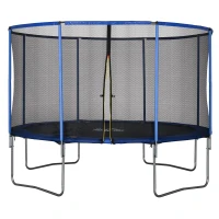 HOMCOM Trampolino Elastico da Esterno, Tappeto Elastico per Bambini e Adulti da Giardino con Rete di Sicurezza e Bordo Imbottito, Giochi da Giardino e Casa, Ø366x269cm, Blu e Nero(m-10)