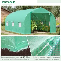 Outsunny Invernadero de Túnel 450x300x205 cm Invernadero de Jardín con 6 Ventanas Cubierta de Polietileno PE 140 g/m² y Estructura de Acero para Cultivo Plantas Jardín Terraza Verde(m-4)