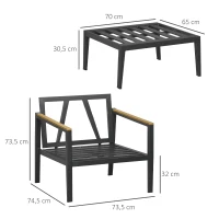 Outsunny Gartensessel mit Ottomane für 2 Personen, abnehmbare Bezüge, wetterbeständig, Hellgrau + Schwarz(m-3)