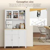 HOMCOM Buffet de cuisine haut 5 portes dont 2 portes vitrées et 1 tiroir, 1 niche centrale - hauteur 180 cm blanc(m-8)
