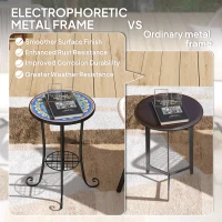 Outsunny Mosaic Garden Table, 35.5 cm Round Outdoor Table with Shelf, Ceramic Tile Top, Small Garden Side Table Bistro Table End Table Plant Stand for Indoor, Patio, Balcony, Blue(m-6)