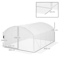 Outsunny Polytunnel Greenhouse Walk-in Grow House with UV-resistant PE Cover, Door, Galvanised Steel Frame, 4 x 3 x 2m, White(m-3)