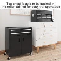 HOMCOM Portable Tool Box, Metal Tool Chest on Wheels with 6 Drawers for Garage and Workshop, Black(m-7)