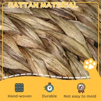 PawHut Woven Banana Leaf Elevated Cat Bed Wicker Kitten Basket Pet Den. House Cosy Cave with Soft Cushion Dome 40x37x51cm Grey(m-5)