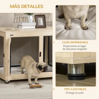 PawHut Jaula para Perros Grandes de Interior Mesa Auxiliar con 2 Puertas con Pestillo y Cojín 94x60x71,5 cm Roble(m-7)