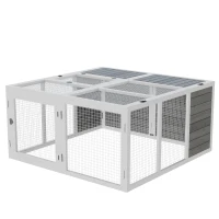 PawHut 48 Inch Rabbit Hutch Rabbit Run Small Animal Guinea Pig House Bunny Cage Hideaway Outdoor with Openable Roof Grey(m-11)