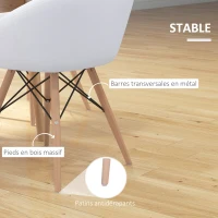 HOMCOM Chaise Design scandinave - Chaise de Salon ou Cuisine - Pieds effilés Bois Massif - revêtement synthétique PU Blanc(m-6)