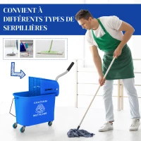 HOMCOM Chariot de nettoyage lavage seau de ménage 20 L avec essoreur et séparateur eau sale propre bleu 60L x 27l x 70,5H cm(m-7)
