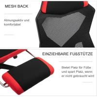 Vinsetto Ergonomischer Bürostuhl, Gaming Stuhl, Drehstuhl mit Fußstütze, PC Stuhl, Chefsessel,  höhenverstellbar, Polyester, Schwarz+Rot,58 x 63 x 112-122 cm(m-6)