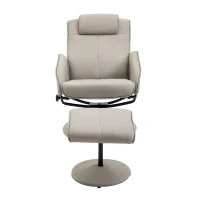 HOMCOM Poltrona Relax Reclinabile con Pouf Poggiapiedi Abbinato e Rivestimento in Finta pelle, 71x78x101cm, Grigia(m-9)