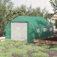 Outsunny Invernadero de Túnel 3,5x3x2 m Invernadero de Jardín con Puerta y 6 Ventanas Enrollables de Polietileno PE 140 g/m² Metal Galvanizado para Cultivos Plantas Flores Verde(m-2)