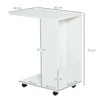 HOMCOM Mobile Sofa Side Table C-Shape End Table with Storage and Casters for Laptop Coffee Snack, White(m-3)