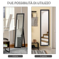 HOMCOM Specchio da Terra e Parete con Supporto Richiudibile e Cornice in MDF, 37x48x152cm, Nero(m-5)