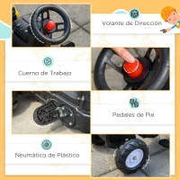 HOMCOM Tractor a Pedales para Niños de 3-6 Años Excavadora con Pala  y Remolque Extraíble 163x42x71 cm Amarillo y Negro(m-7)