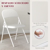 HOMCOM Juego de 2 Sillas Abatibles con Respaldo y Estructura de Acero para Oficina Estudio 45x46x78 cm Blanco(m-4)