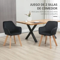 HOMCOM Juego de 2 Sillas de Comedor Modernas Tapizadas en Terciopelo con Patas de Madera para Salón 54x57x80 cm Negro(m-4)