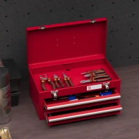 DURHAND Werkzeugkiste mit 2 Schubladen, oberes Staufach, Stahlverschlüsse, Tragegriff, 46x24x22 cm, Rot(m-7)