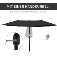 Outsunny Doppelsonnenschirm 455 x 270 cm Gartenschirm mit Handkurbel oval stabil Metallstange Marktschirm Doppelsonnenschirm Terrassenschirm Sonnenschutz für Strand Balkon Terrasse Garten Schwarz(m-5)