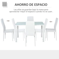 HOMCOM Conjunto de Comedor de Mesa y 4 Sillas 5 Piezas Mesa Rectangular de Vidrio Templado y Sillas Tapizadas en PU Blanco(m-4)