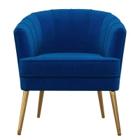 HOMCOM Fauteuil en velours chaise salon avec pieds acier doré fauteuil relax de salon arrondi 71 x 72 x 75 cm bleu(m-1)