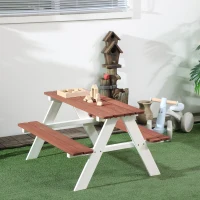 Outsunny Juego de Mesa y 2 Bancos Infantiles de Madera Mesa de Picnic para Niños de 3-8 Años para Jardín Patio 89x79x50 cm Marrón(m-2)