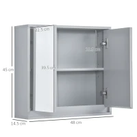 HOMCOM Wall Mounted Mirror Cabinet with Storage Shelf Bathroom Cupboard Double Door Grey(m-3)