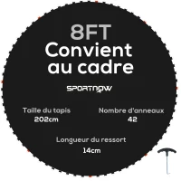 SPORTNOW Tapis de rechange pour trampoline tapis de saut de remplacement, compatible trampoline Ø 2,4 m et ressorts de 14 cm(m-11)