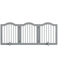 PawHut 3 Panels Dog Gate w/ Support Feet Fence Safety Barrier Freestanding Wood Light Grey(m-11)