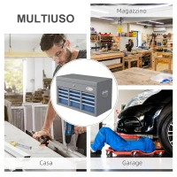 DURHAND Cassetta Attrezzi in Acciaio con 6 Cassetti, un Bauletto e 2 Chiavi, 60x26x34 cm. Blu(m-6)