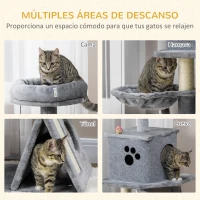PawHut Árbol Rascador para Gatos Torre para Gatos con Múltiples Espacios para Jugar y Descansar 50x40x111 cm Gris(m-5)