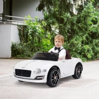 HOMCOM Macchina Elettrica per Bambini Bentley GT 6V, con Doppi Motori, Auto Elettrica per Bambini con Telecomando, Clacson, Suoni, Fari e 2 Portiere Apribili, 2.5-5 km/h, per 3-5 Anni, Bianco(m-2)