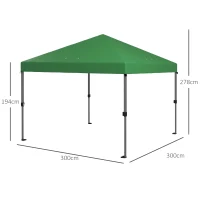 Outsunny 3 x 3m Pop-Up Gazebo, with Accessories - Green(m-3)