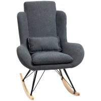 HOMCOM Fauteuil à Bascule Oreilles Rocking Chair Grand Confort accoudoirs Assise Dossier garnissage Mousse Haute densité Lin Gris(m-11)