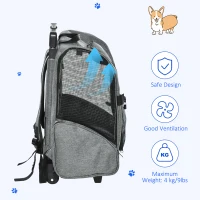 PawHut Pet Travel Backpack Bag Cat Puppy Dog Carrier w/ Trolley and Telescopic Handle Portable Stroller Wheel Luggage Bag (Grey)(m-7)