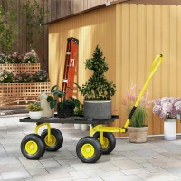 Outsunny Garden Trolley Cart, Heavy Duty Garden Cart with Metal Frame, 10" Pneumatic Wheels, Rotating Handle, 150kg Capacity, for Garden, Farm, Yellow(m-10)