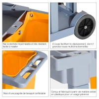 HOMCOM Chariot-poubelle chariot de nettoyage professionnel 3 plateaux sac grande résistance fourni jaune gris(m-4)