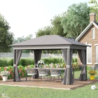 Outsunny Pavillon Gartenpavillon 4 x 3 m Gartenzelt Festzelt Partyzelt mit 4 x Seitenteile Aluminium Polyester Grau(m-2)