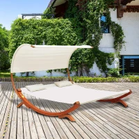 Outsunny Hammock Chaise Day Bed with Canopy Wooden Double Sun Lounger - Cream(m-10)