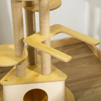 PawHut Árbol Rascador para Gatos Ø60x99 cm con Cueva Triangular de Fieltro Extraíble Hamaca Cama Lavable Postes Rascador de Yute Plataformas y Bola Colgante Beige y Natural(m-9)