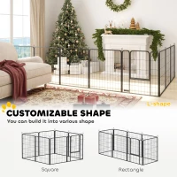 PawHut Eight-Panel Dog Playpen with Door, for Large Dogs, Indoors, Outdoors, 80cm Tall, Black(m-4)