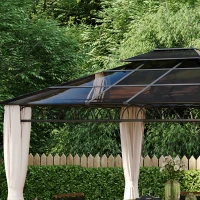 Outsunny Cenador de Jardín con Techo Doble Cortinas Opacas y Mosquiteras para Patio Fiestas Terraza 3,6x3m Negro y Caqui(m-8)