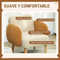 HOMCOM Butaca para Dormitorio con Reposabrazos y Patas de Madera Sofá Individual Carga 120 kg Beige y Ocre(m-5)