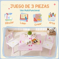 AIYAPLAY Mesa y Sillas Infantiles para Niños de 2-5 Años de 3 Piezas Mesa Infantil con Sillas para Sala de Juegos Rosa y Blanco(m-4)